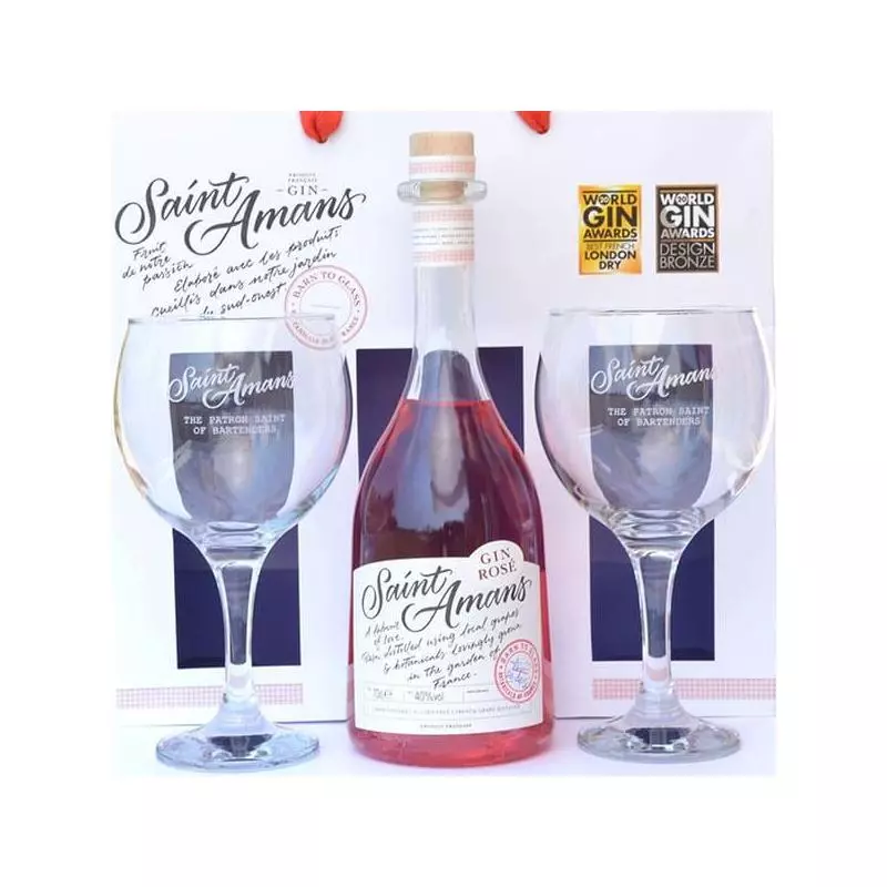 coffret cadeau Gin saint amans rosé avec ses verres-meilleur gin français