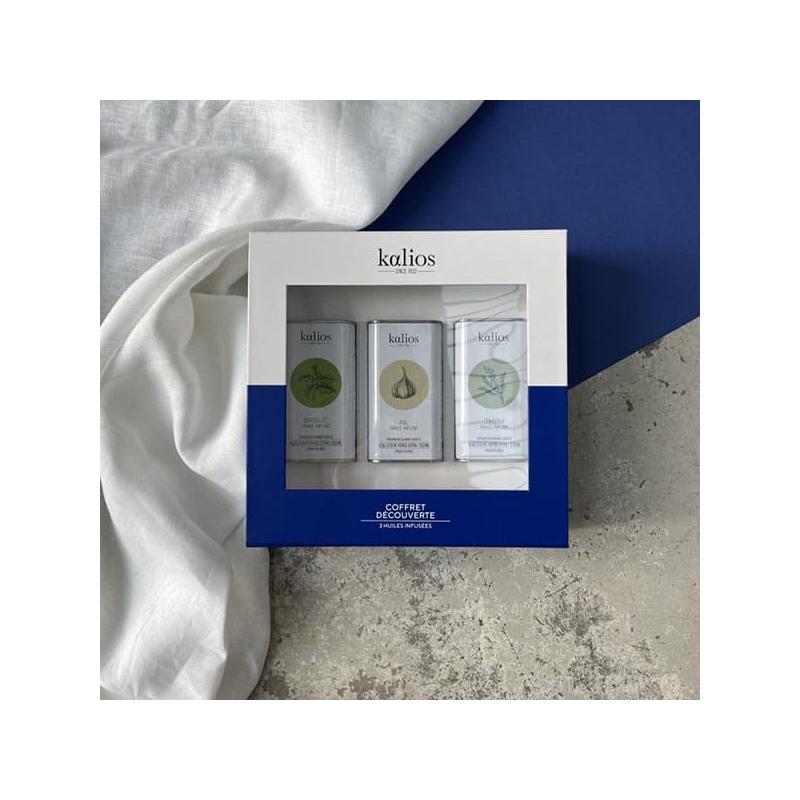 Coffret Découverte 3 huiles d'olive infusées-Kalios-Basilic- Ail-Thym-aurelien-magnano-shopping-noel-cadeau Coffret Découverte 3 huiles d'olive infusées-Kalios-Basilic- Ail-Thym-aurelien-magnano-shopping-noel-cadeau
